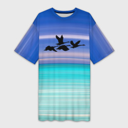 Платье-футболка 3D Летят лебеди