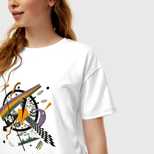 Женская футболка хлопок Oversize Картина Кандинского - Маленькие миры IV, цвет белый - фото 3