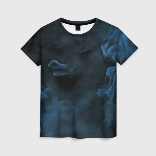 Женская футболка 3D с принтом Синий туман текстура от нейросети, вид спереди #2