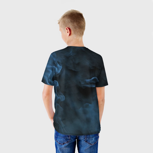 Детская футболка 3D с принтом Синий туман текстура от нейросети, вид сзади #2