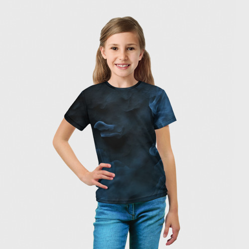 Детская футболка 3D с принтом Синий туман текстура от нейросети, вид сбоку #3