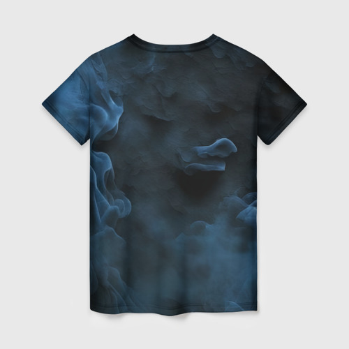 Женская футболка 3D с принтом Синий туман текстура от нейросети, вид сзади #1