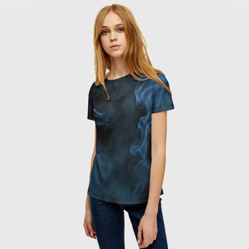 Женская футболка 3D с принтом Синий туман текстура от нейросети, фото на моделе #1
