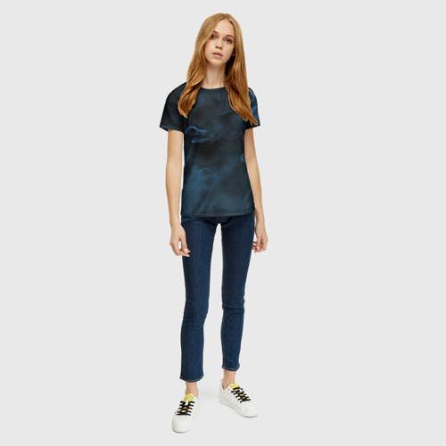 Женская футболка 3D с принтом Синий туман текстура от нейросети, вид сбоку #3