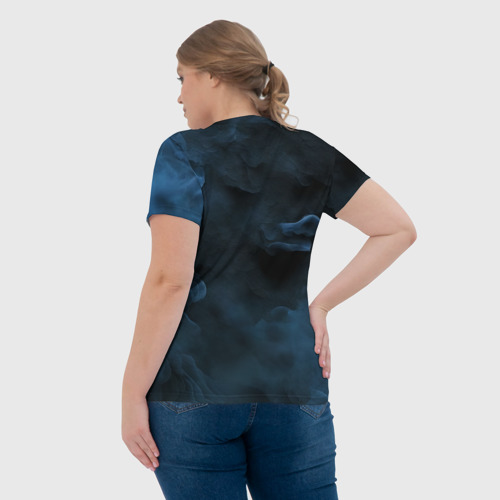 Женская футболка 3D с принтом Синий туман текстура от нейросети, вид сзади #2