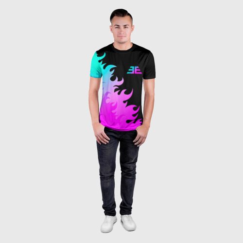 Мужская футболка 3D Slim с принтом Imagine Dragons неоновый огонь, вид сбоку #3