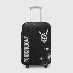 Чехол для чемодана 3D Powerwolf и рок символ на темном фоне