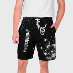 Мужские шорты 3D Powerwolf и рок символ на темном фоне