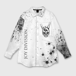 Женская рубашка oversize 3D Joy Division и рок символ на светлом фоне