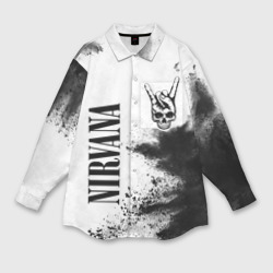 Мужская рубашка oversize 3D Nirvana и рок символ на светлом фоне