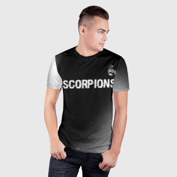 Мужская футболка 3D Slim Scorpions glitch на темном фоне: символ сверху - фото 2