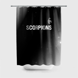 Штора 3D для ванной Scorpions glitch на темном фоне: символ сверху