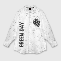 Женская рубашка oversize 3D Green Day glitch на светлом фоне: надпись, символ