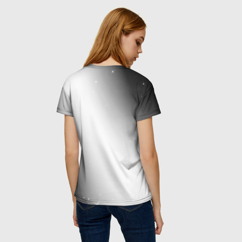 Женская футболка 3D с принтом Papa Roach glitch на светлом фоне, вид сзади #2