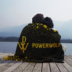 Плед с принтом Powerwolf - gold gradient: надпись и символ для любого человека, вид спереди №3. Цвет основы: 3d (велсофт)