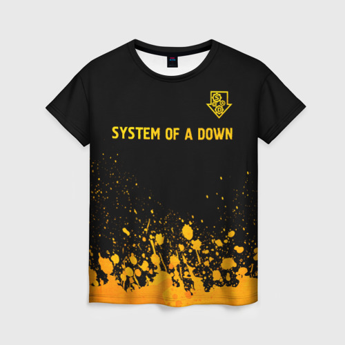 Женская футболка 3D с принтом System of a Down - gold gradient: символ сверху, вид спереди #2