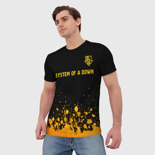 Мужская футболка 3D с принтом System of a Down - gold gradient: символ сверху, фото на моделе #1