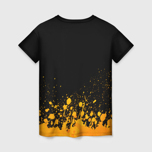 Женская футболка 3D с принтом System of a Down - gold gradient: символ сверху, вид сзади #1