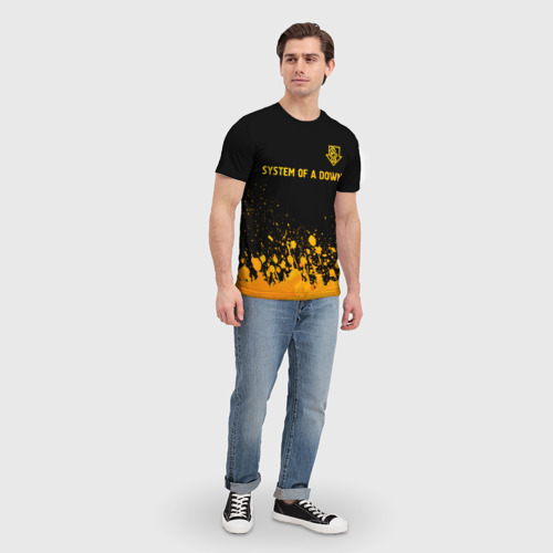 Мужская футболка 3D с принтом System of a Down - gold gradient: символ сверху, вид сбоку #3
