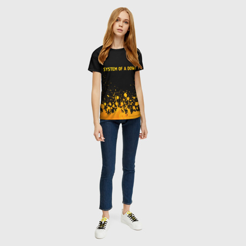 Женская футболка 3D с принтом System of a Down - gold gradient: символ сверху, вид сбоку #3