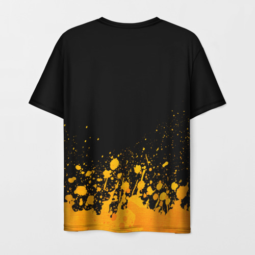 Мужская футболка 3D с принтом System of a Down - gold gradient: символ сверху, вид сзади #1