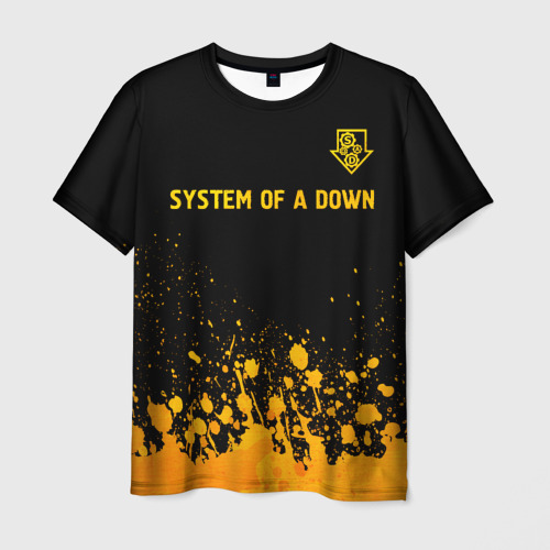 Мужская футболка 3D с принтом System of a Down - gold gradient: символ сверху, вид спереди #2