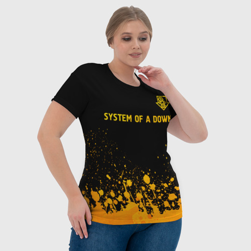 Женская футболка 3D с принтом System of a Down - gold gradient: символ сверху, фото #4