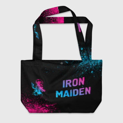 Пляжная сумка 3D Iron Maiden - neon gradient: надпись и символ