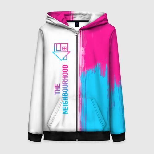 Женская толстовка 3D на молнии The Neighbourhood neon gradient style: по-вертикали, цвет черный