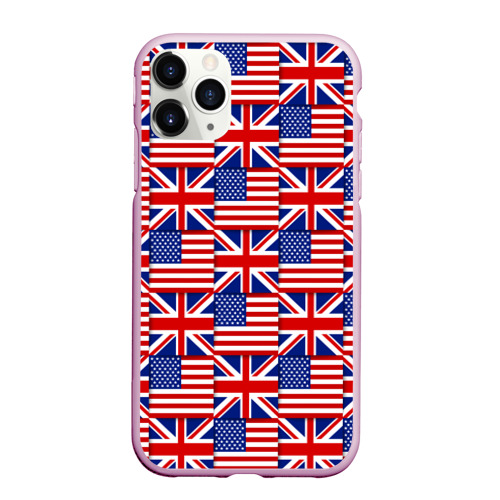 Чехол для iPhone 11 Pro матовый Флаги США и Англии, цвет розовый