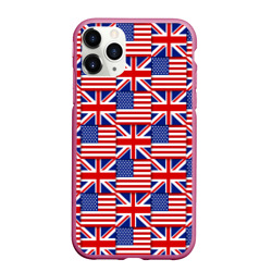 Чехол для iPhone 11 Pro Max матовый Флаги США и Англии