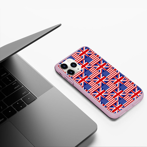 Чехол для iPhone 11 Pro матовый Флаги США и Англии, цвет розовый - фото 5