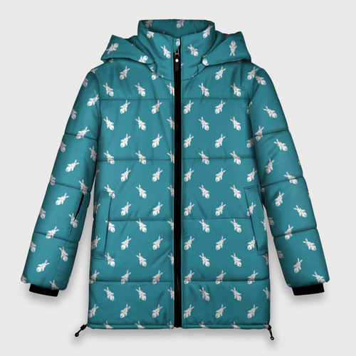 Женская зимняя куртка 3D с принтом Зайчик в скафандре, вид спереди #2