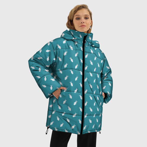 Женская зимняя куртка 3D с принтом Зайчик в скафандре, фото на моделе #1