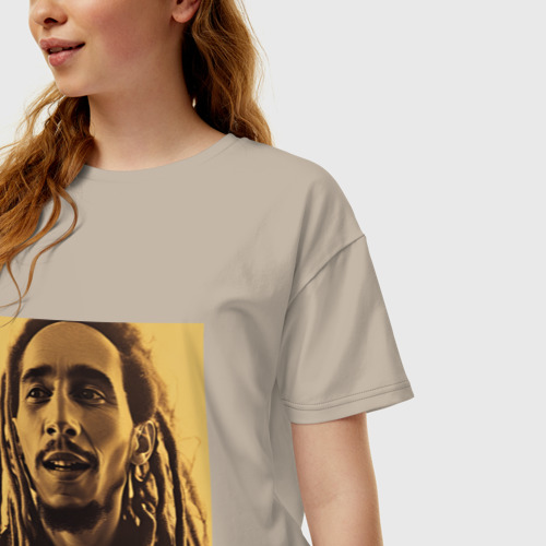 Женская футболка хлопок Oversize Сепия Арт Боб Марли, цвет миндальный - фото 3