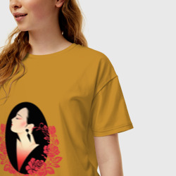 Женская футболка хлопок Oversize Японка с розами - фото 2