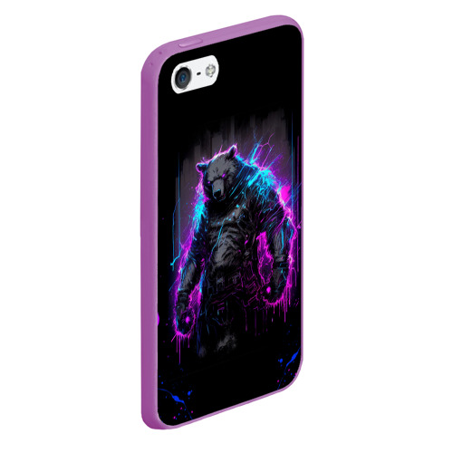 Чехол для iPhone 5/5S матовый Неоновый медведь, цвет фиолетовый - фото 3