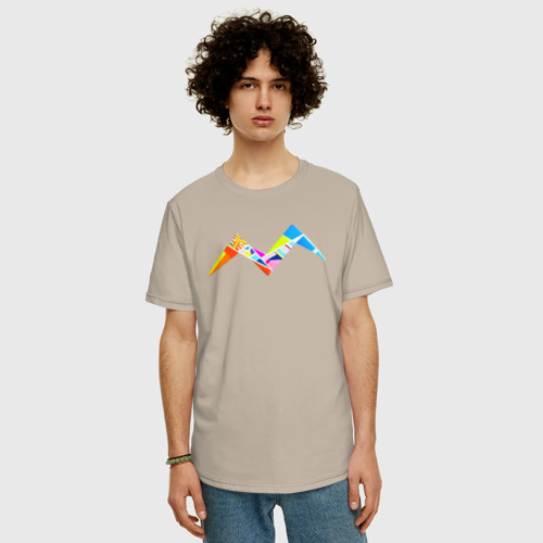 Мужская футболка хлопок Oversize с принтом Горы абстракция - Air studio, вид сбоку #3