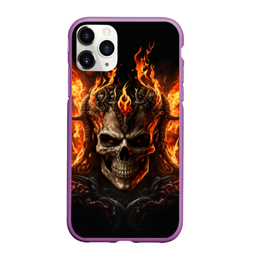 Чехол для iPhone 11 Pro Max матовый Лучший огненный череп, цвет фиолетовый