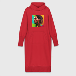 Платье удлиненное хлопок Разноцветный цифровой арт Боб Марли