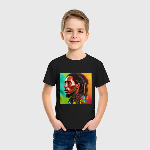 Детская футболка хлопок Разноцветный цифровой арт Боб Марли, цвет черный - фото 3