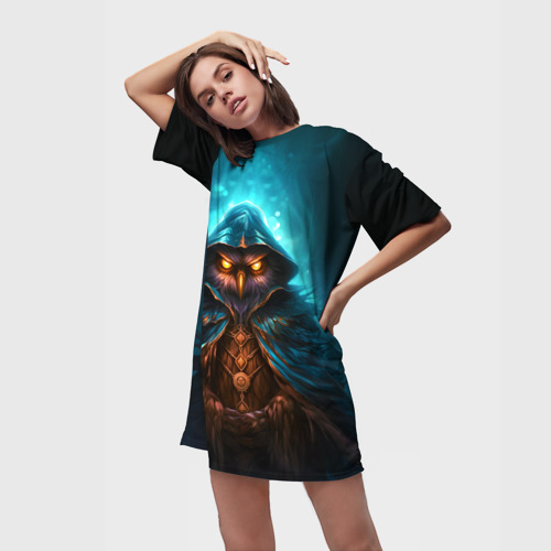 Платье-футболка 3D Сова в колдовской мантии, цвет 3D печать - фото 3