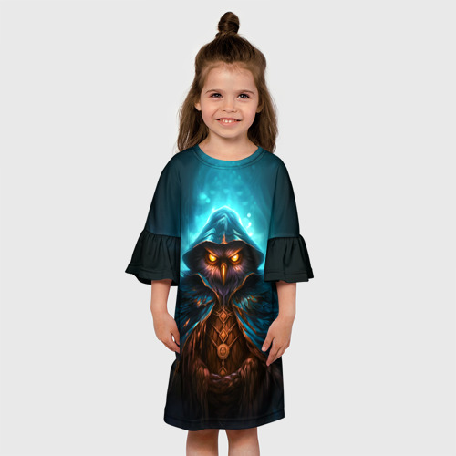 Детское платье 3D с принтом Сова в колдовской мантии, вид сбоку #3