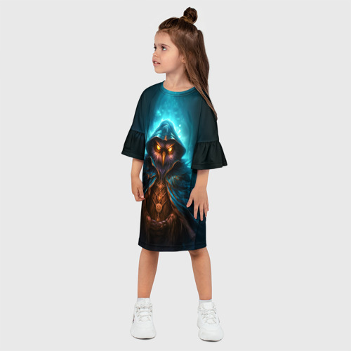 Детское платье 3D с принтом Сова в колдовской мантии, фото на моделе #1