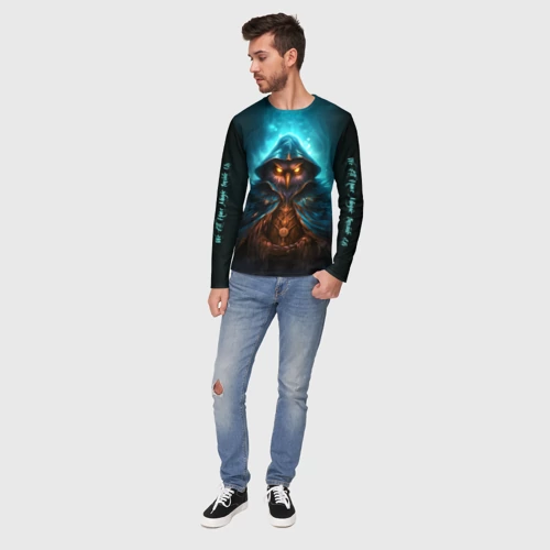 Мужской лонгслив 3D с принтом Сова в колдовской мантии, вид сбоку #3