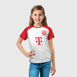 Футболка с принтом ФК Бавария Мюнхен форма 23-24 домашняя для ребенка, вид на модели спереди №3. Цвет основы: белый