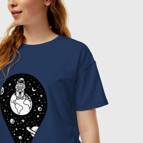 Женская футболка хлопок Oversize Космическая локация, цвет темно-синий - фото 3