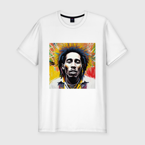 Мужская приталенная футболка из хлопка с принтом Арт Граффити Боб Марли, вид спереди №1