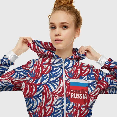 Женская толстовка 3D на молнии с принтом Флаг России и узоры, вид сбоку #3