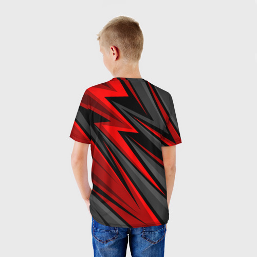 Детская футболка 3D с принтом Counter Strike 2 - красный спортивный, вид сзади #2